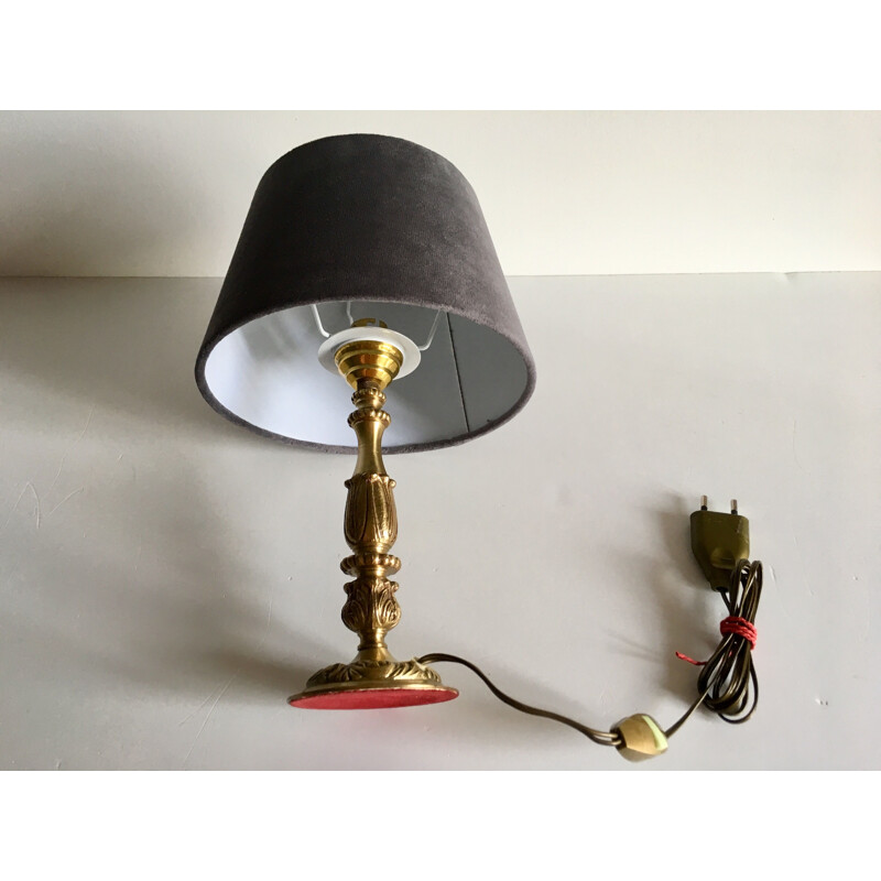 Vintage lamp in brass and grey velvet