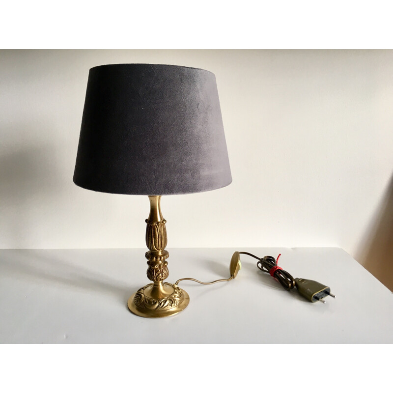 Vintage lamp in brass and grey velvet