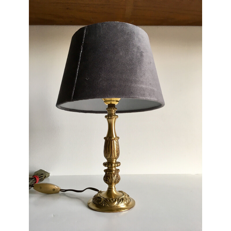 Vintage lamp in brass and grey velvet