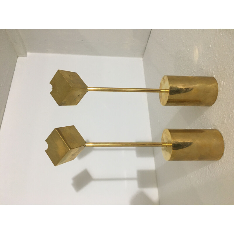 Pair of vintage brass candleholders by Pierre Forsell for Skultana, 1960s