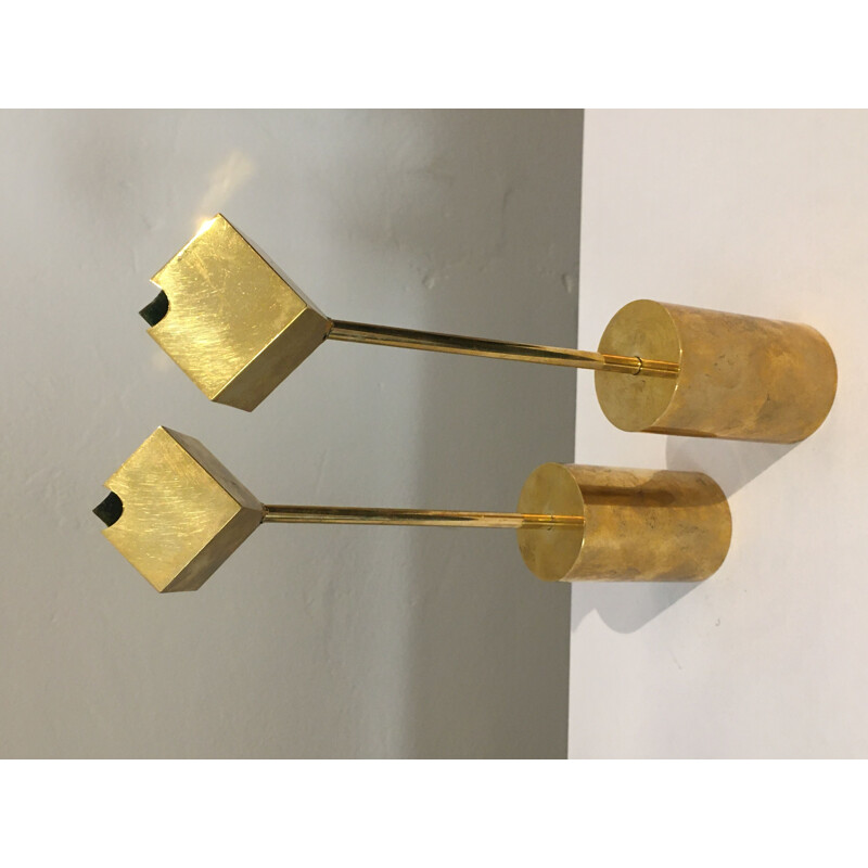 Pair of vintage brass candleholders by Pierre Forsell for Skultana, 1960s