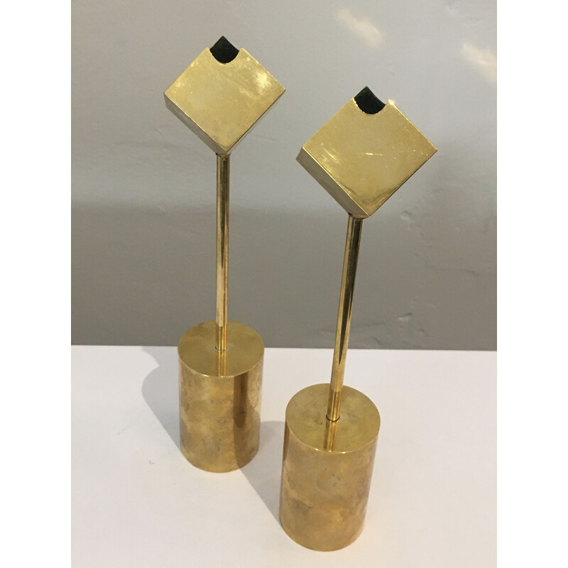 Pair of vintage brass candleholders by Pierre Forsell for Skultana, 1960s