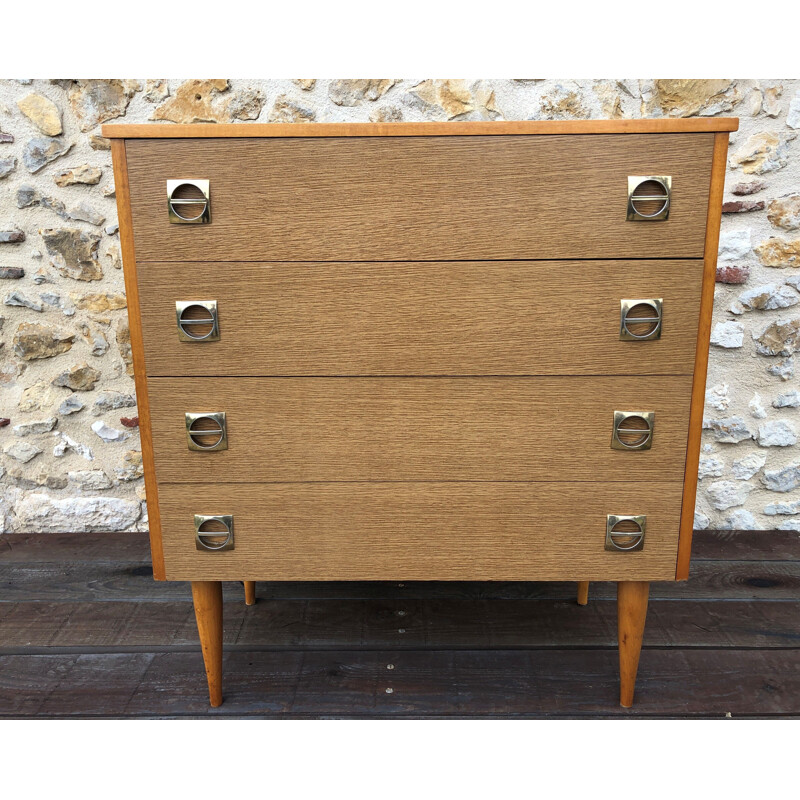 Vintage wood and brass chest of drawers, 1960-70s