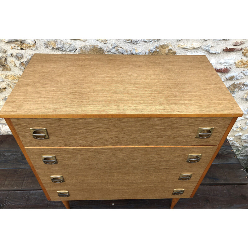 Vintage wood and brass chest of drawers, 1960-70s