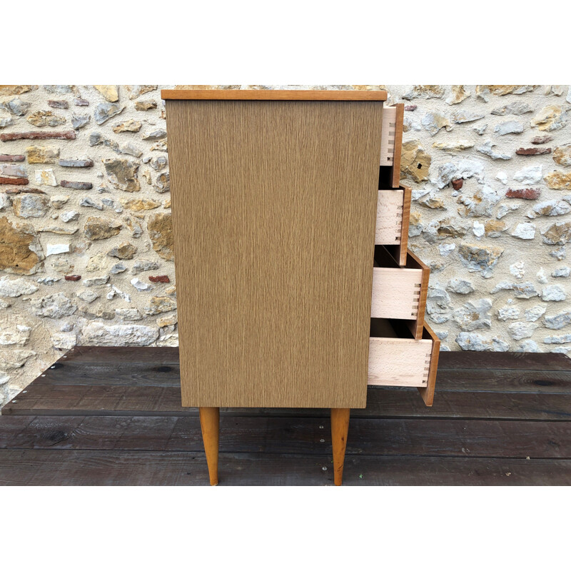 Vintage wood and brass chest of drawers, 1960-70s