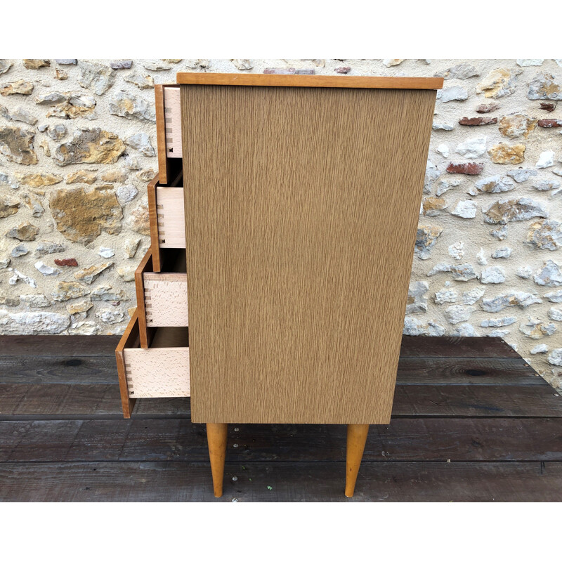 Vintage wood and brass chest of drawers, 1960-70s