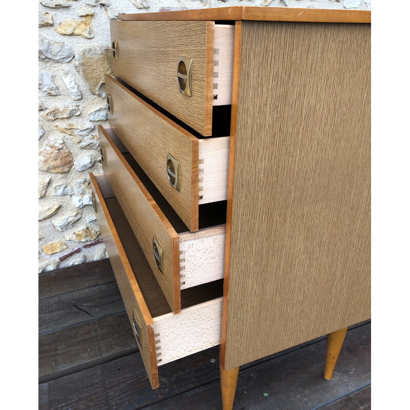 Vintage wood and brass chest of drawers, 1960-70s