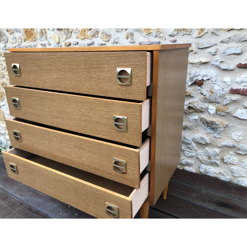 Vintage wood and brass chest of drawers, 1960-70s