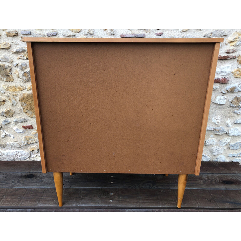 Vintage wood and brass chest of drawers, 1960-70s