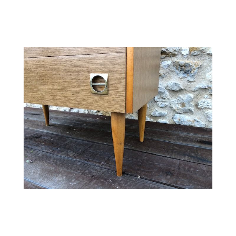 Vintage wood and brass chest of drawers, 1960-70s