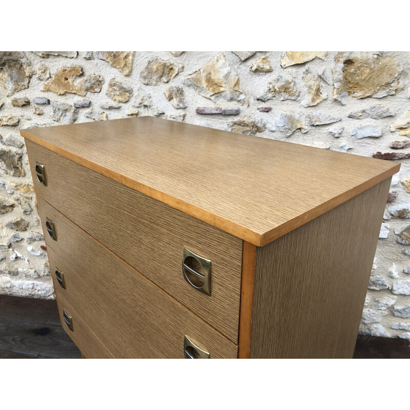 Vintage wood and brass chest of drawers, 1960-70s