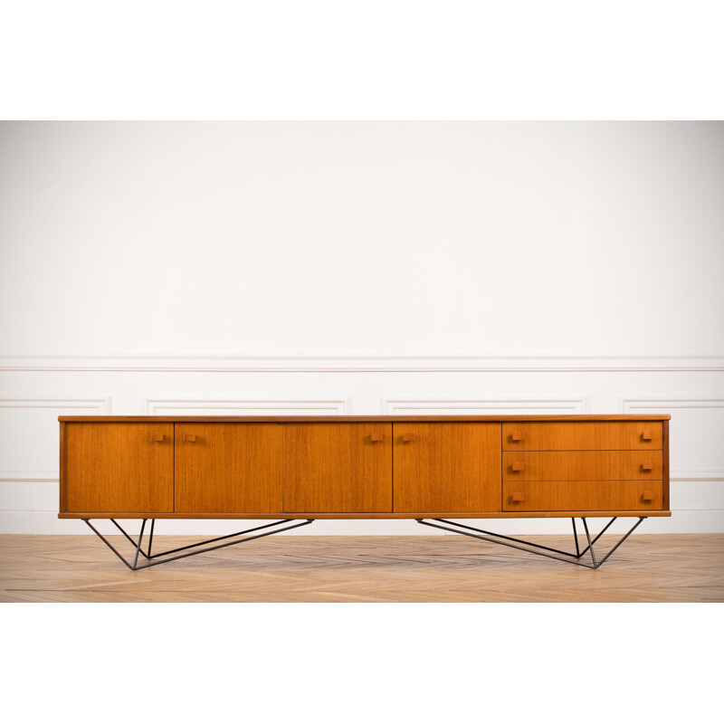 Long minimalist vintage teak sideboard, 1960s