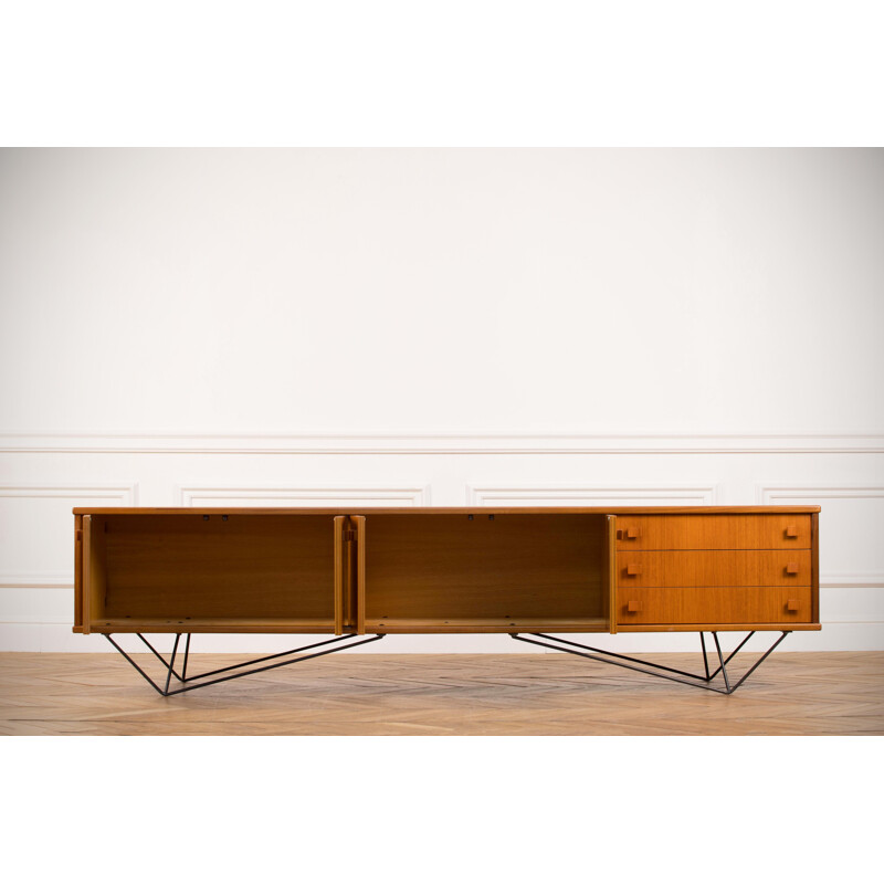 Long minimalist vintage teak sideboard, 1960s