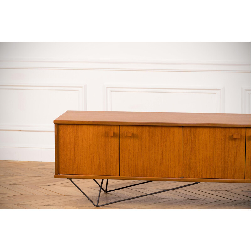 Long minimalist vintage teak sideboard, 1960s