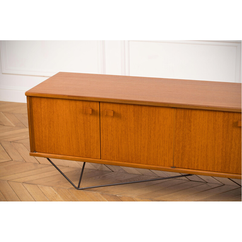 Long minimalist vintage teak sideboard, 1960s