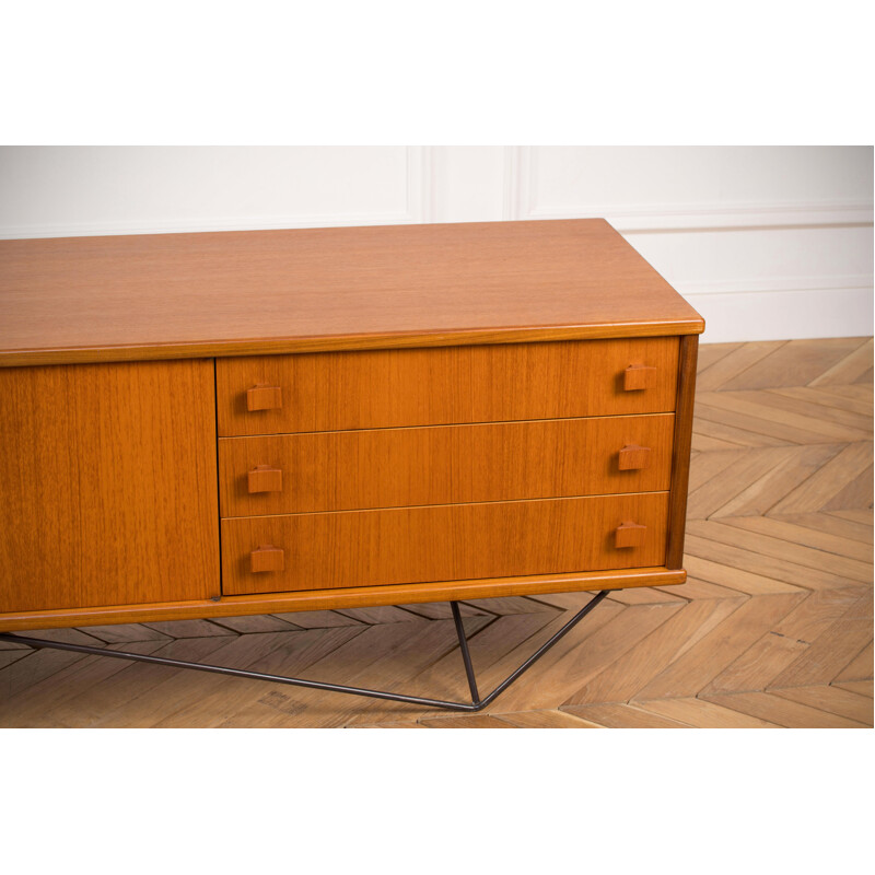 Long minimalist vintage teak sideboard, 1960s