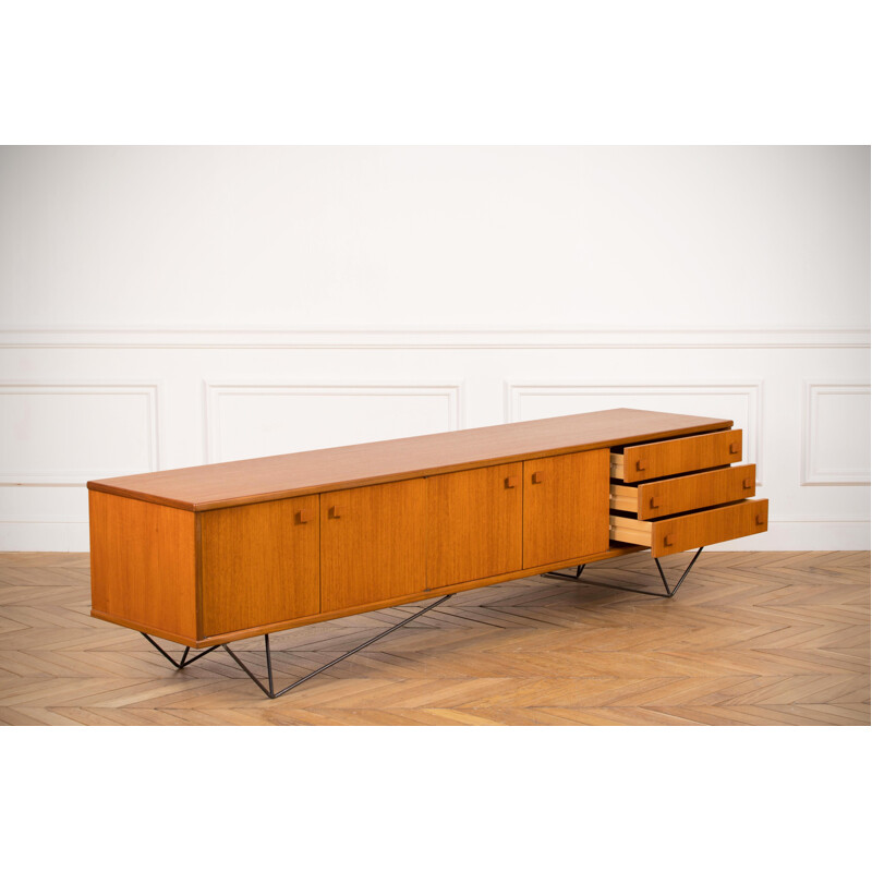 Long minimalist vintage teak sideboard, 1960s