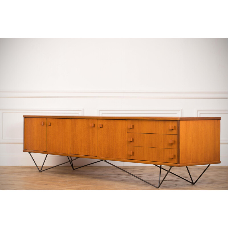 Long minimalist vintage teak sideboard, 1960s