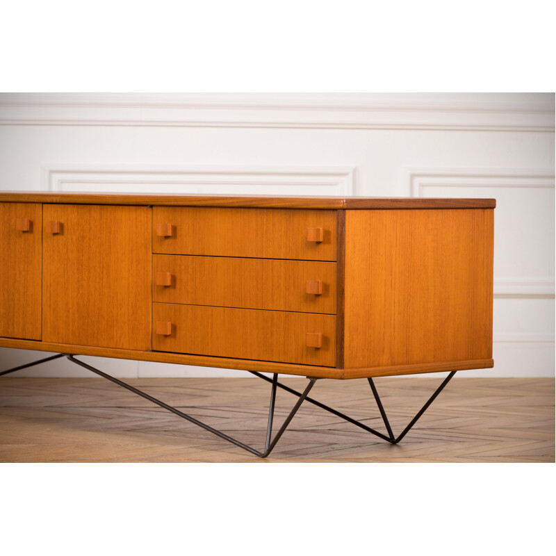 Long minimalist vintage teak sideboard, 1960s