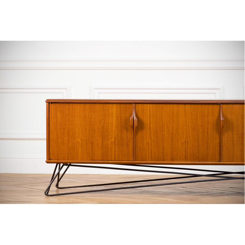 Long Minimalist vintage sideboard in blond teak, 1960s