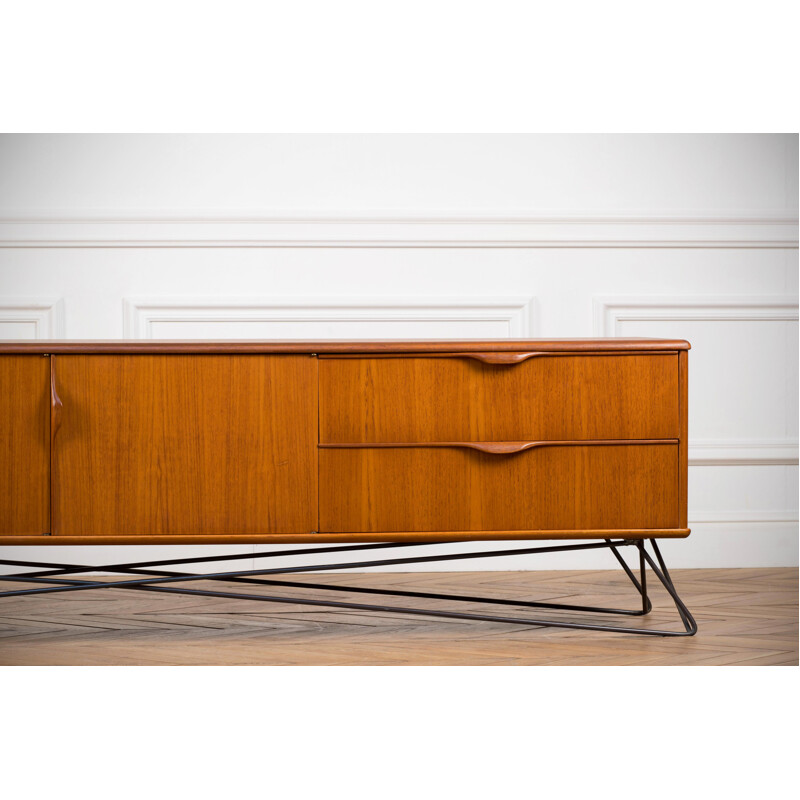 Long Minimalist vintage sideboard in blond teak, 1960s