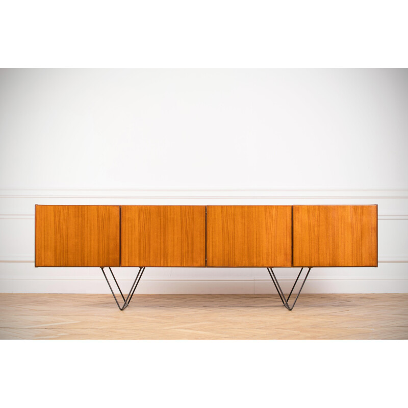 Vintage long blond teak sideboard, 1960s