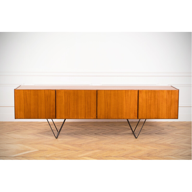 Vintage long blond teak sideboard, 1960s