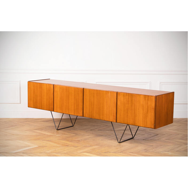 Vintage long blond teak sideboard, 1960s