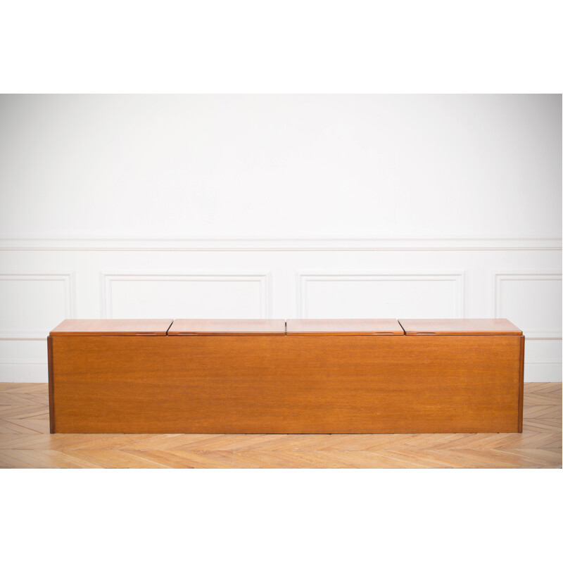 Vintage long blond teak sideboard, 1960s