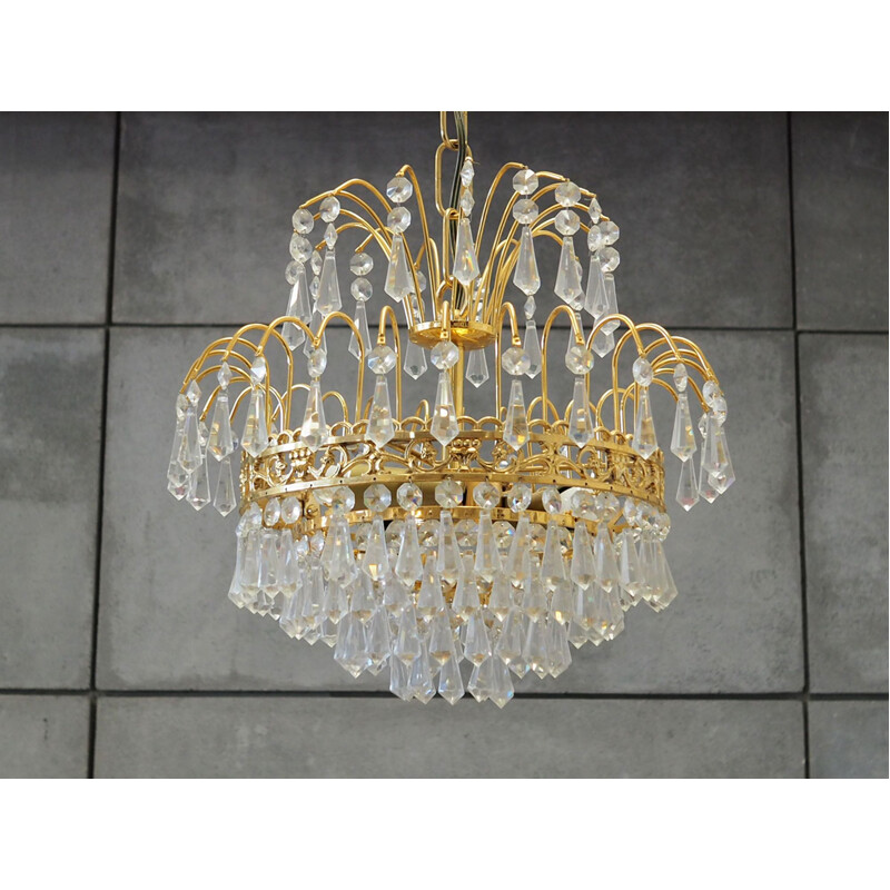 Vintage metal and glass chandelier, 1960-70s