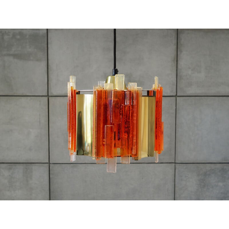 Vintage chandelier in glass and metal, 1960-70s