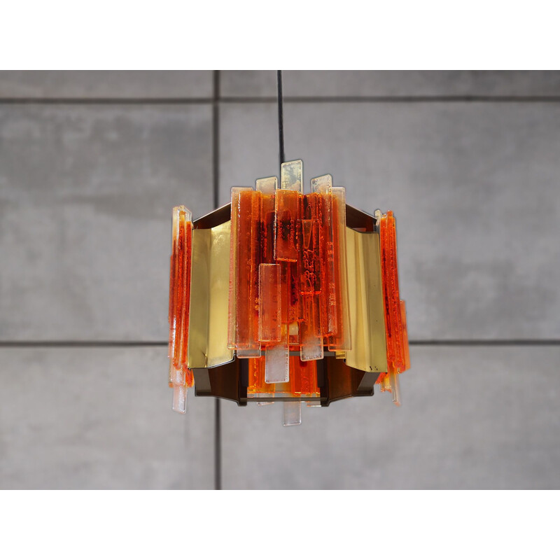 Vintage chandelier in glass and metal, 1960-70s