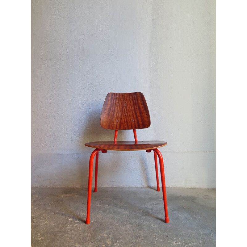 Vintage chair in plywood and orange metal, 1950s