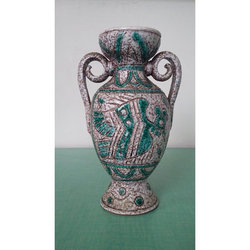 Vase en céramique avec détails turquoises - 1960