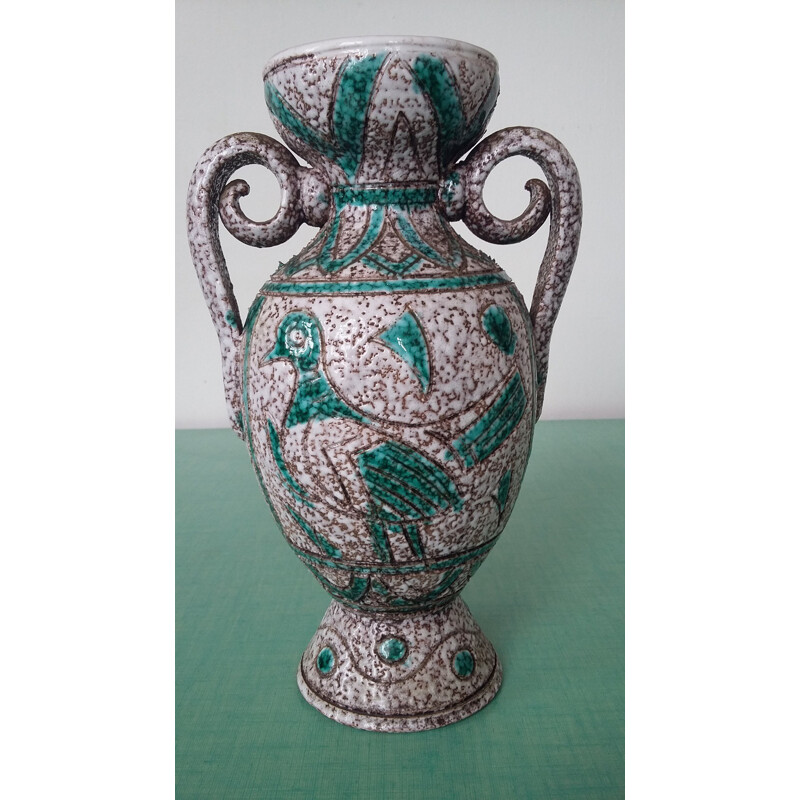 Vase in ceramic with turquoise details - 1960s