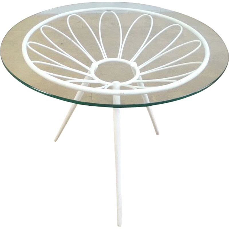 Table vintage en métal et verre - 1960