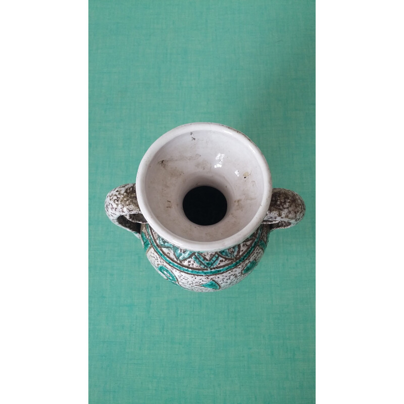 Vase en céramique avec détails turquoises - 1960