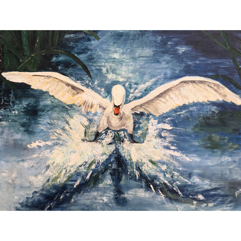 Vintage painting the "Flight of the Swan" 1969