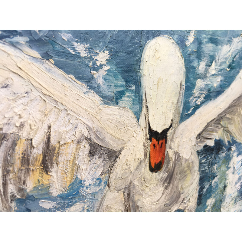 Vintage painting the "Flight of the Swan" 1969