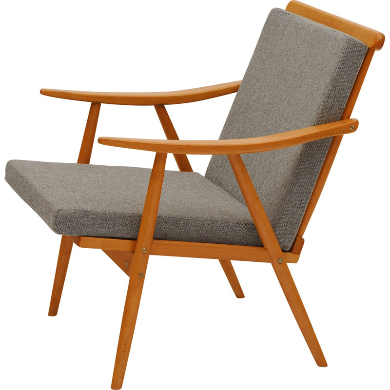 Ton Czechslovakia easy armchair in beechwood and fabric - 1960s