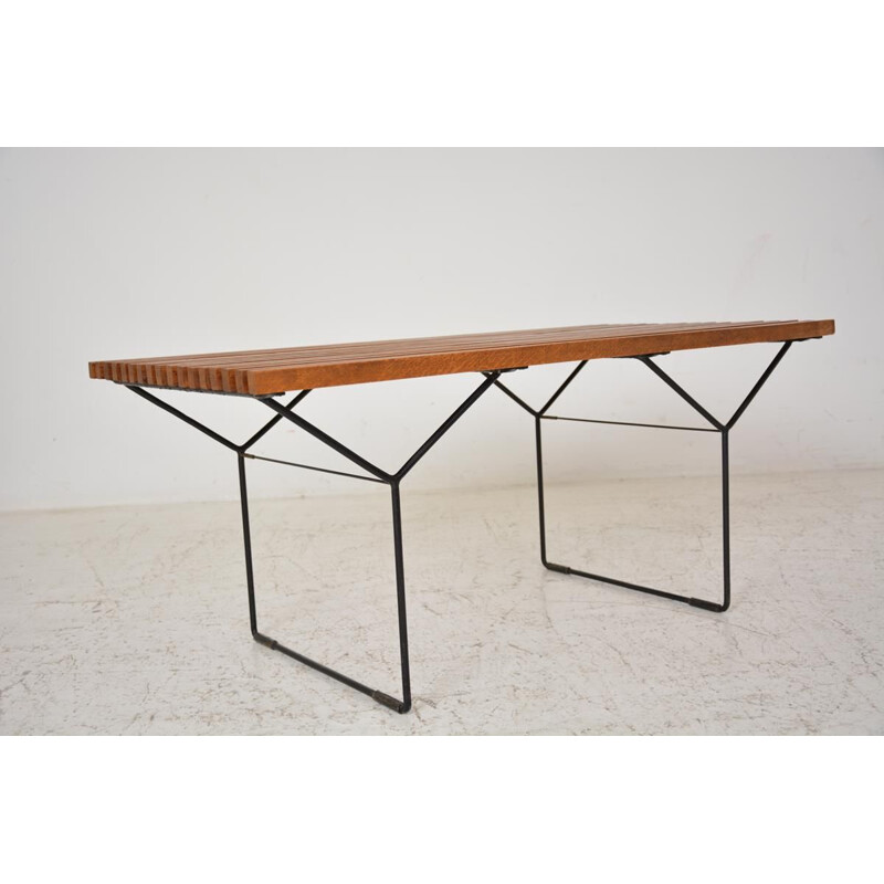 Vintage wooden and metal bench 1960