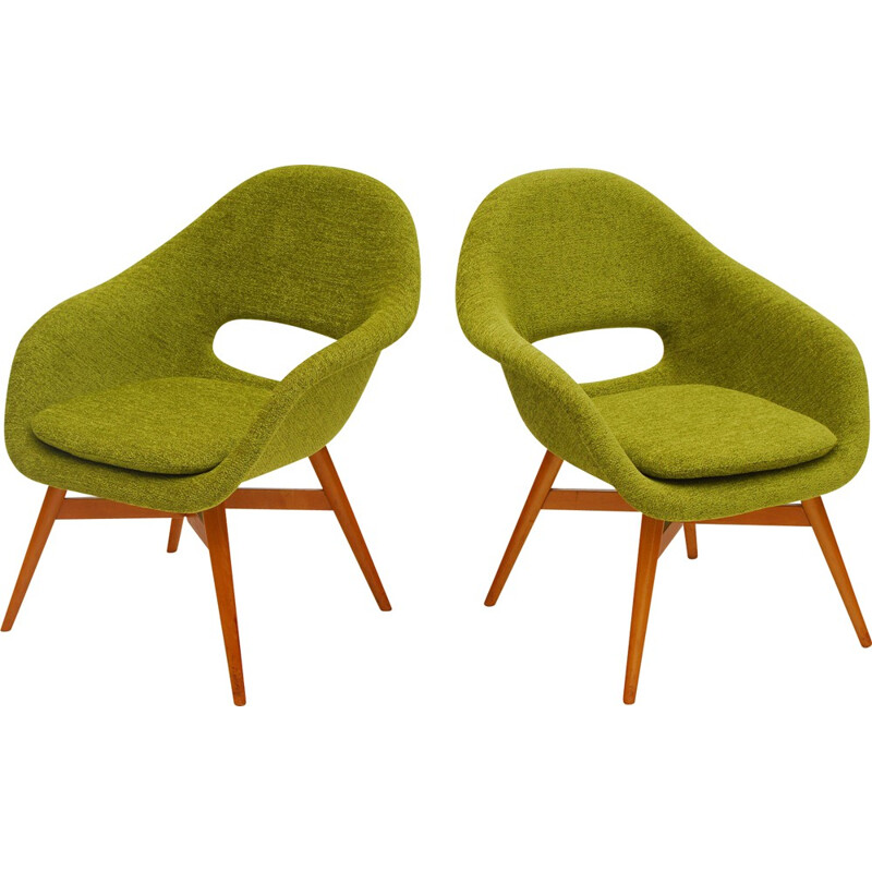 Český Nábytek set of 2 Czech green easy chairs, Miroslav NAVRATIL - 1960s