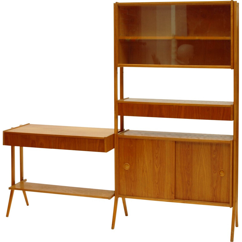 Tatra Nábytok wall unit with a desk in oakwood, Frantisek JIRAK - 1960