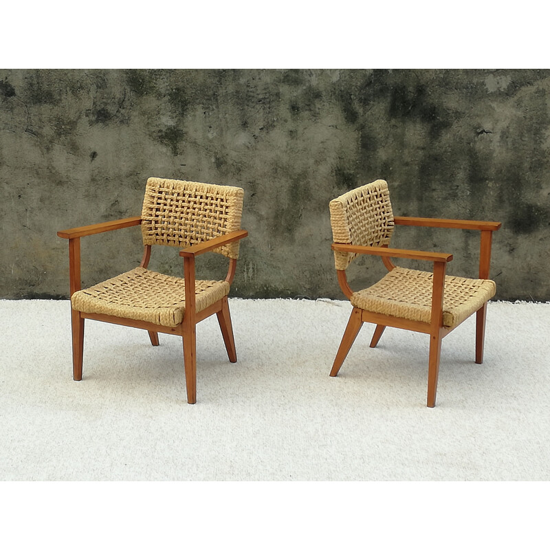 Pair of Bridge Armchairs Model by Adrien Audoux & Frida Minet, 1950