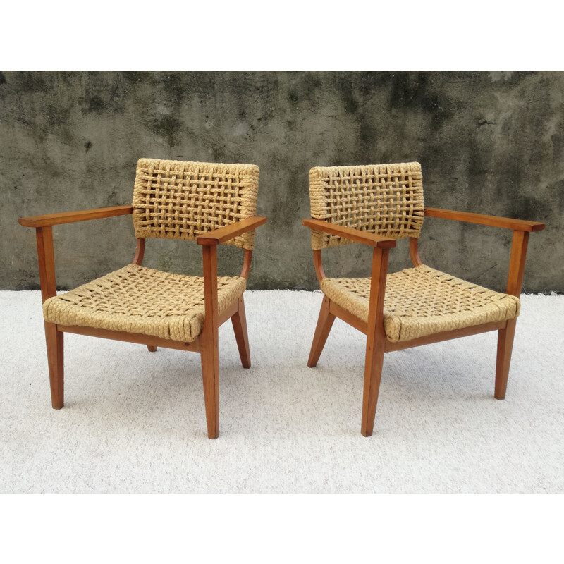 Pair of Bridge Armchairs Model by Adrien Audoux & Frida Minet, 1950