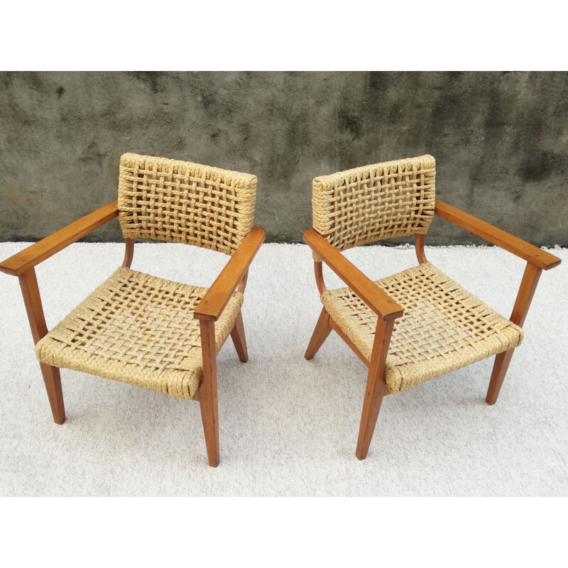 Pair of Bridge Armchairs Model by Adrien Audoux & Frida Minet, 1950