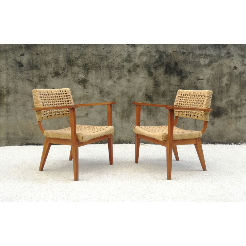 Pair of Bridge Armchairs Model by Adrien Audoux & Frida Minet, 1950