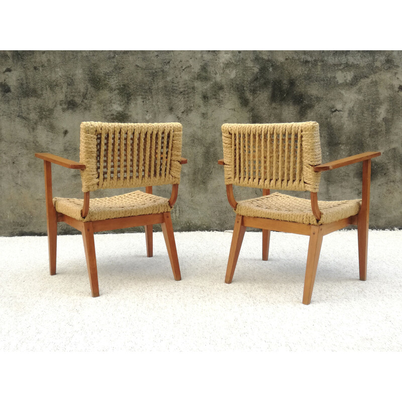 Pair of Bridge Armchairs Model by Adrien Audoux & Frida Minet, 1950