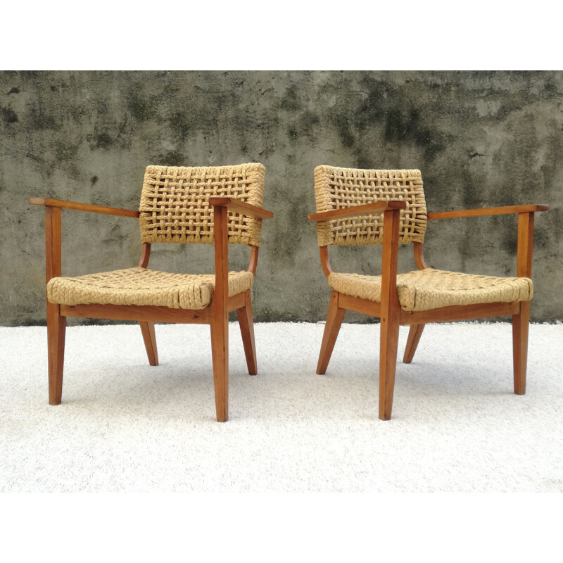 Pair of Bridge Armchairs Model by Adrien Audoux & Frida Minet, 1950