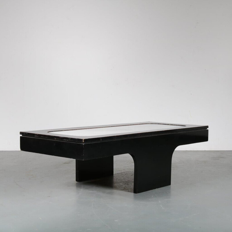 Vintage marble and wood coffee table, 1950s